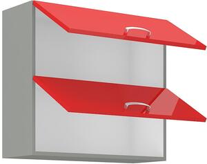 Horní výklopná skříňka ULLERIKE - šířka 80 cm, červená / šedá
