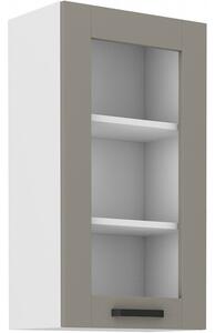 Vysoká prosklená skříňka LAILI - šířka 40 cm, světle šedá / bílá