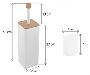Erga Amba, hranatý toaletní WC kartáč na postavení, bílý matně-přírodní hnědý, ERG-YKA-PD.AMBA-WHT
