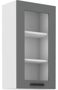Vysoká prosklená skříňka LAILI - šířka 40 cm, šedá / bílá