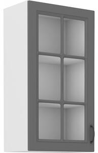 Vysoká horní prosklená skříňka SOPHIA - šířka 40 cm, šedá / bílá