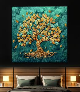 Obraz na plátně - Strom života Zlatá hojnost FeelHappy.cz Velikost obrazu: 40 x 40 cm