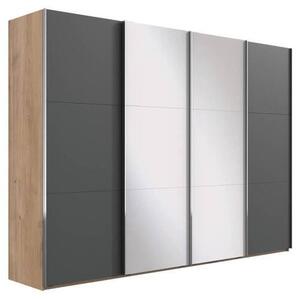 ŠATNÍ SKŘÍŇ SE ZRCADLEM, barvy dubu, barvy grafitu, 350/216/65 cm MID.YOU - Šatní skříně, Online Only