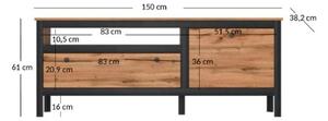 TV stolek 1d1s/150 dub wotan / černý Loft