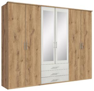 ŠATNÍ SKŘÍŇ SE ZRCADLEM, bílá, barvy dubu, 270/210/58 cm MID.YOU - Šatní skříně, Online Only