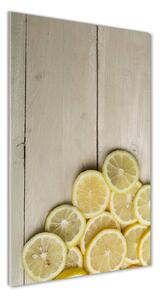 Vertikální Fotoobraz na skle Citrony na dřevě osv-86429623