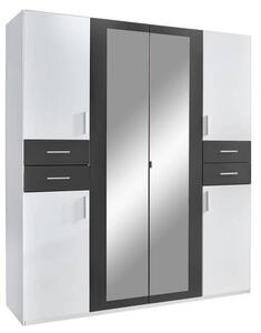 ŠATNÍ SKŘÍŇ SE ZRCADLEM, barvy grafitu, bílá, 180/208/58 cm MID.YOU - Šatní skříně, Online Only