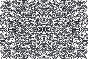 Tapeta mandala s motivem květin v černobílém - 150x100 cm