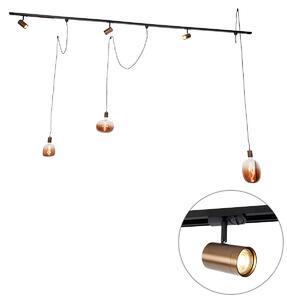 1-fázový kolejnicový systém se 3 reflektory a závěsnými lampami tmavě bronzová - Cavalux Jeana