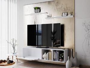 Závěsný TV stolek SALADO - bílý / lesklý bílý + 2x police ZDARMA