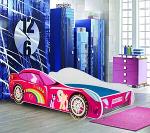 Dětská postel auto s LED osvětlením 70x140 cm BADNORA - růžová
