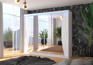 Velká skříň se zrcadlem a LED osvětlením 250 cm CANLIA - bílá