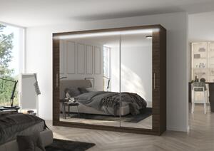 Velká zrcadlová skříň 250 cm s LED osvětlením CALRA - tmavě hnědá