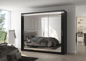 Velká zrcadlová skříň 250 cm s LED osvětlením CALRA - černá