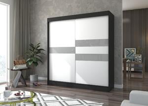 Šatní skříň s posuvnými dveřmi 200 cm ELANA - černá / bílá / šedá