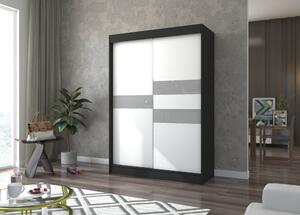 Šatní skříň s posuvnými dveřmi 150 cm ELANA - černá / bílá / šedá