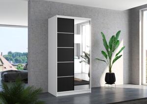 Šatní skříň se zrcadlem 100 cm EADRIX - bílá / černá