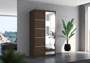 Šatní skříň se zrcadlem 100 cm EADRIX - tmavě hnědá