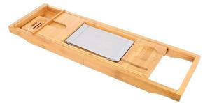 Ruhhy Rozkládací bambusová vanová polička s držákem na tablet a sklenku vína, 75-112 cm