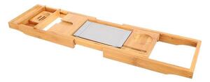 Ruhhy Rozkládací bambusová vanová polička s držákem na tablet a sklenku vína, 75-112 cm