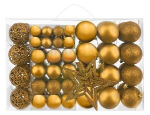 Iso Trade Sada 100 Zlatých Vánočních Koulí Různých Velikostí a Typů s Hvězdou