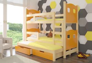 Dětská patrová postel LETIA, 180x75, sosna/oranžová