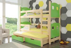 Dětská patrová postel LETICIA, 180x75, sosna/zelená