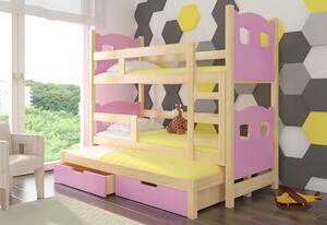 Dětská patrová postel LETIA, 180x75, sosna/růžová