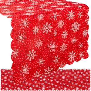 Ruhhy Dlouhý Vánoční Běhoun na Stůl s Vzorem Sněhových Vloček, Červený a Bílý, Polyester, 150x35 cm