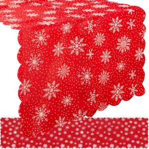Ruhhy Dlouhý Vánoční Běhoun na Stůl s Vzorem Sněhových Vloček, Červený a Bílý, Polyester, 185x35 cm