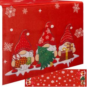 Ruhhy Vánoční běhoun na stůl s trpaslíky, červený, polyester, 150x40 cm