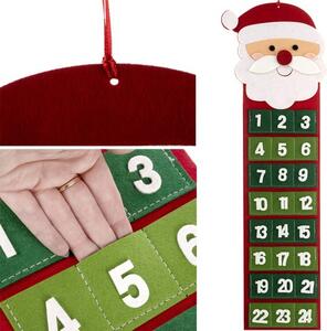 Ruhhy Adventní kalendář z plsti, červená/bílá/zelená, 24 kapes, 67,5 x 20 cm