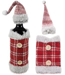Ruhhy Vánoční ozdobný kryt na láhev s kloboukem, červená + šedá, polyester, 20 x 13 cm