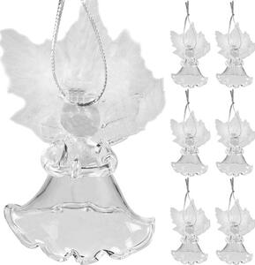 Ruhhy Andělé z průhledného skla s peřími křídly, 6 ks, bílá barva, rozměry 5 x 4,3 x 2,8 cm