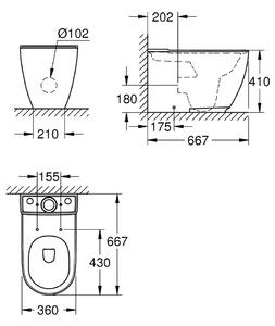 Grohe Essence - Stojící mísa pro kombi WC 410x360x667 mm, alpská bílá 3957200H