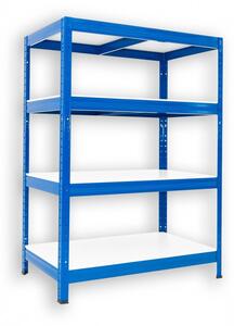 Kovový regál bezšroubový Biedrax 35 x 60 x 90 cm, modrý - 4 police bílé lamino 12mm