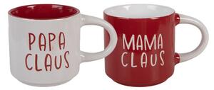 Sada 2 červeno-bílých vánočních hrnků Papa Claus / Mama Claus – 2x 400 ml