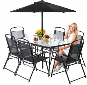 Chomik Zahradní sestava se slunečníkem Piere, hranatý stůl + 6 židlí, černá