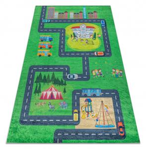 Makro Abra Dětský kusový koberec vhodný k praní BAMBINO 2660 Město Ulice Uličky zelený šedý Rozměr: 80x150 cm