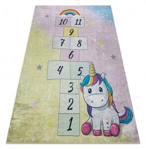 Makro Abra Dětský kusový koberec vhodný k praní BAMBINO 54060 Skákací Panák Jednorožec růžový žlutý Rozměr: 80x150 cm