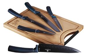 BerlingerHaus - Sada nerezových nožů s bambusovým prkénkem 6 ks modrá/černá BH0156