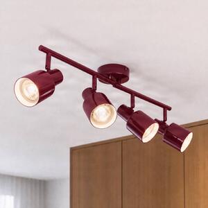Lindby Stropní bodové světlo Ovelia, tmavě červený, 80 cm, 4 lamelový, E27, stmívatelný, Červená, Obývací pokoj / jídelna, kov, Moderní
