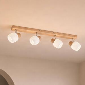 Lindby Stropní bodové světlo Darla, 4 žárovky, bílé/v barvě dřeva, stmívatelný, Světlé dřevo, Chodba, Dřevo
