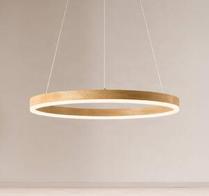 Lucande LED závěsné světlo Thelma, dub přírodní/šedá, Ø 70 cm, stmívatelný, Světlé dřevo, Obývací pokoj / jídelna, Plast, Moderní