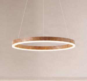 Lucande LED závěsné světlo Thelma, ořech/šedá, Ø 70 cm, stmívatelný, Tmavé dřevo, Obývací pokoj / jídelna, Plast, Moderní