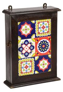 Skříňka na klíče z mangového dřeva, keramické dlaždice, 22x8x31cm (MJ)