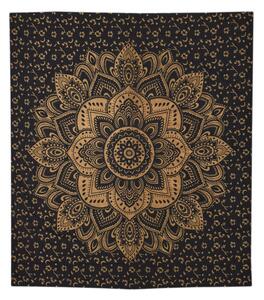 Přehoz s tiskem, Mandala, černo-zlatý, 220x200 cm