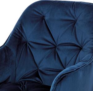 Jídelní židle, potah modrá sametová látka, kovová 4nohá podnož, černý lak