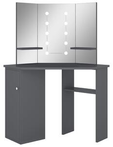 Rohový toaletní stolek s LED světlem šedý 111 x 54 x 141,5 cm