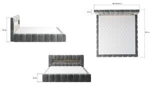 Manželská postel 180 cm Luxa (světle šedá) (s roštem, úl. prostorem a LED). 1041575